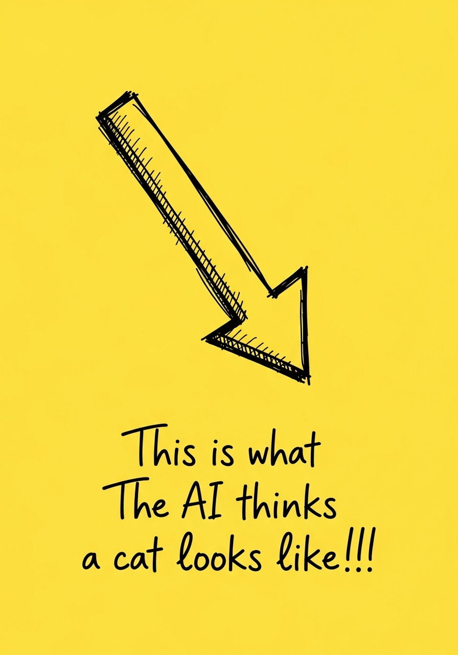 Hand-drawn arrow pointing at cat icon